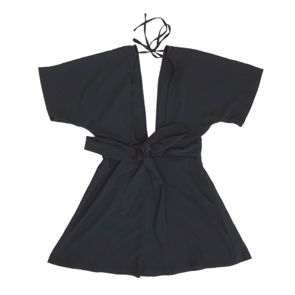 Jeu Illimite Macey Black Deep V Skater Mini Dress - S/M - Picture 6 of 8